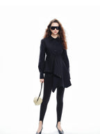 audreyyang Vintage Loose Square Neck Long Sleeve Midi Cardigan Black Polyester Blouses