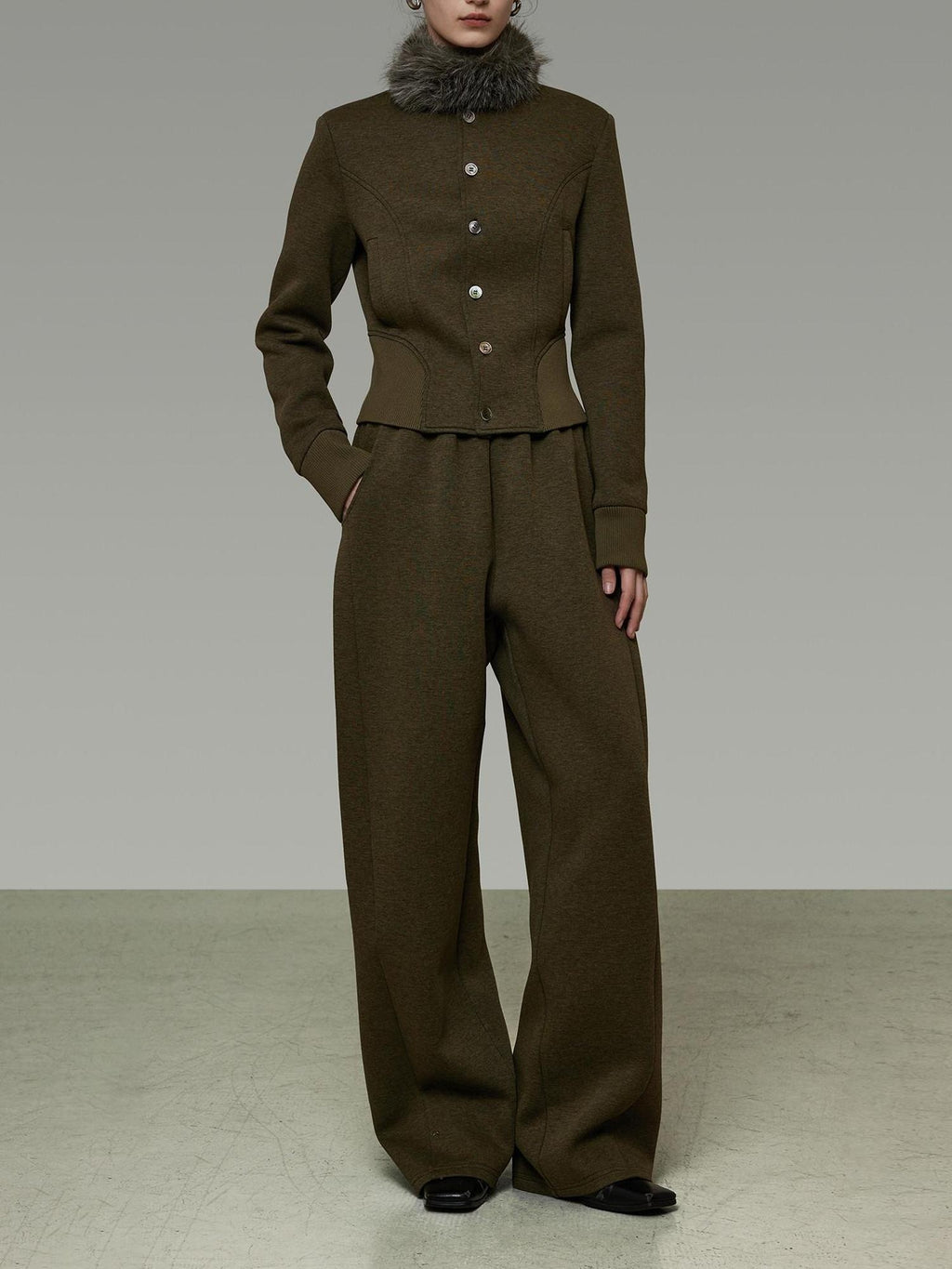 unspoken Breathable Cotton High Waist Minimal Office Heather Green Wide Leg Pants