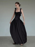 unspoken Sleek Slim Fit Spaghetti Strap Workwear Dress Women Solid Color Maxi Dresses