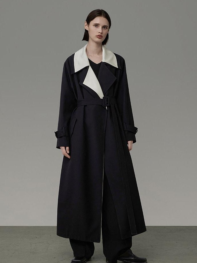 unspoken Colorblock Relaxed Minimalist Notched Lapel Women Office Outerwear Long Coats