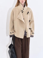 fano Wool Blend Korean Commuter Relaxed Fit Notched Collar Light Grey Short Coat