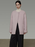 unspoken Cozy Lambswool Midlength Loose Tailored Minimal Women Pink Wool Coats