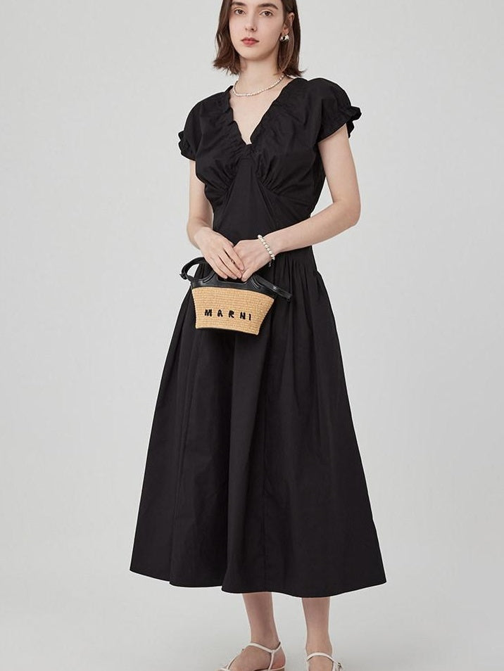 fano Flattering Natural Waist Korean A Line Casual Women Round Neck Maxi Dresses