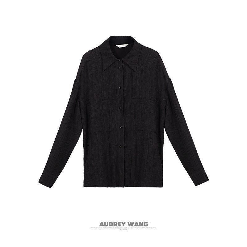 audreyyang_Shape_Retention_Viscose_Blend_Loose_Collared_Button_Women_Black_Top_&_Pants_Sets_MISSTT