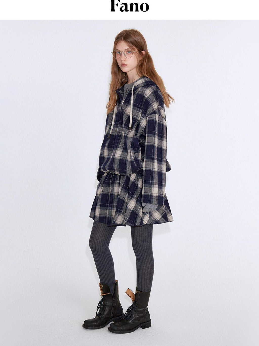 fano Soft Stretch Polyester Blend Cozy Relaxed Fit Plaid Pullover Women Hoodie