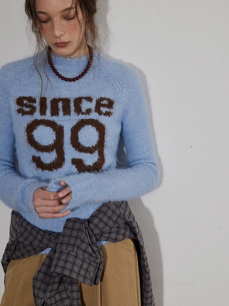 Lofi choose Soft Knit Relaxed Crewneck Pullover Women Commuter Cloud Blue Sweaters