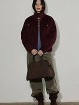 Lofi choose Insulated Cotton Padded Thick Red Stand Collar Loose Fit Commuter Bomber Jackets