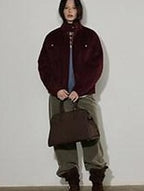 Lofi choose Insulated Cotton Padded Thick Red Stand Collar Loose Fit Commuter Bomber Jackets