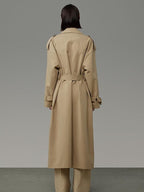unspoken Pure Cotton Double Breasted Long Straight Minimal Women Khaki Trench Coats