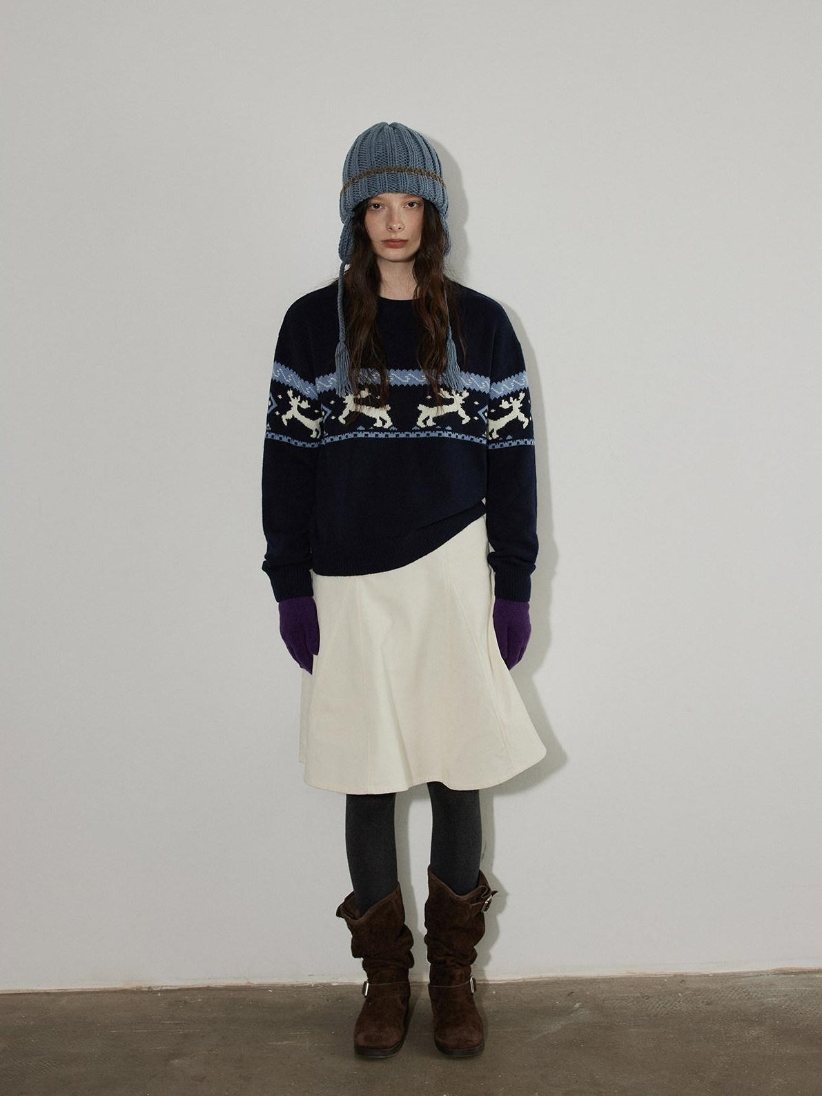 Lofi choose Pure Cotton High Waist Flared Loose Fit Women Office Off White Midi Skirts