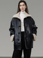 unspoken Minimalist Commuter Loose Fit Longsleeve Zip Women Black Leather Jackets