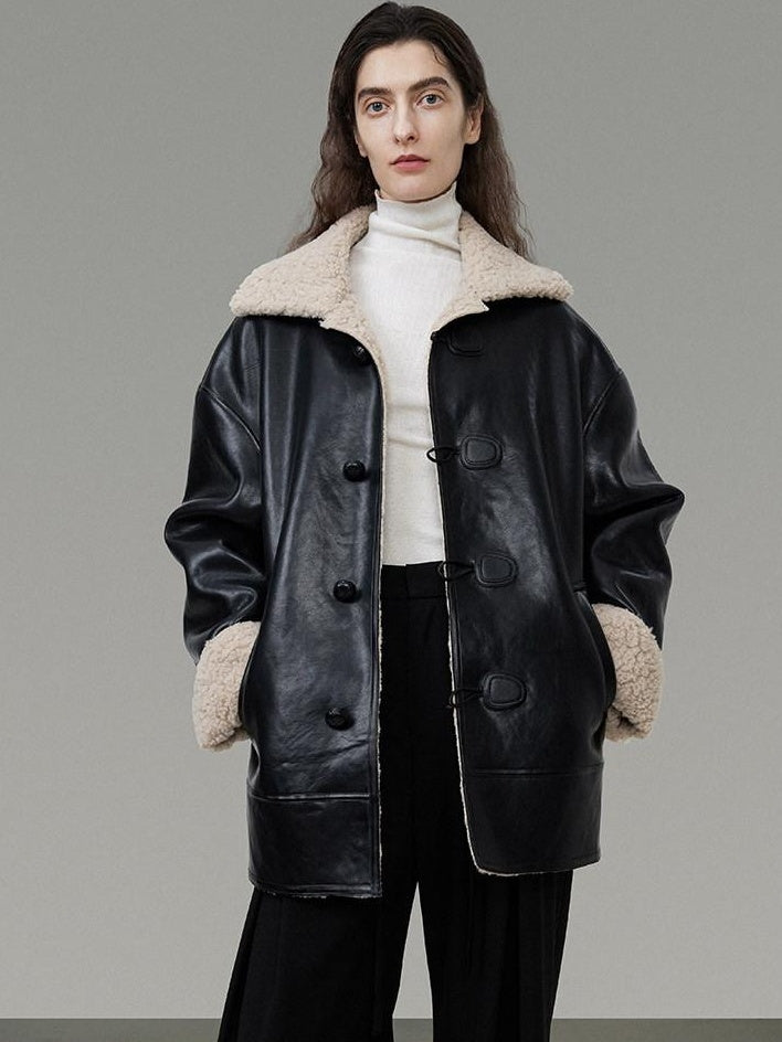 unspoken Minimalist Commuter Loose Fit Longsleeve Zip Women Black Leather Jackets