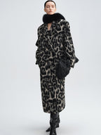 audreyyang Thick Wool Blend Retro Loose Leopard Double Breasted Lapel Long Coats