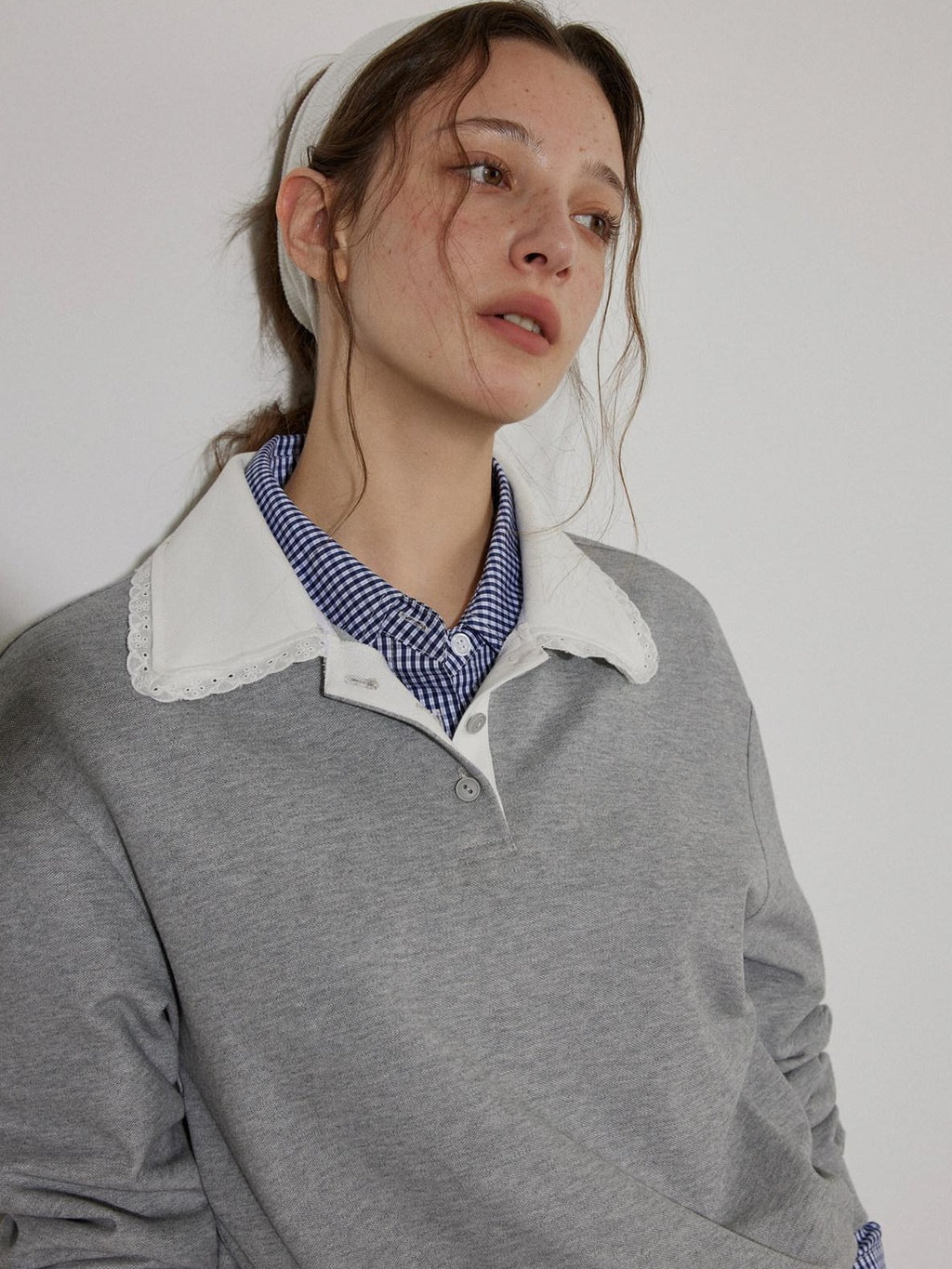 Lofi choose Flattering Plaid Minimal Collared Loose Long Sleeve Button Women Blue Shirts