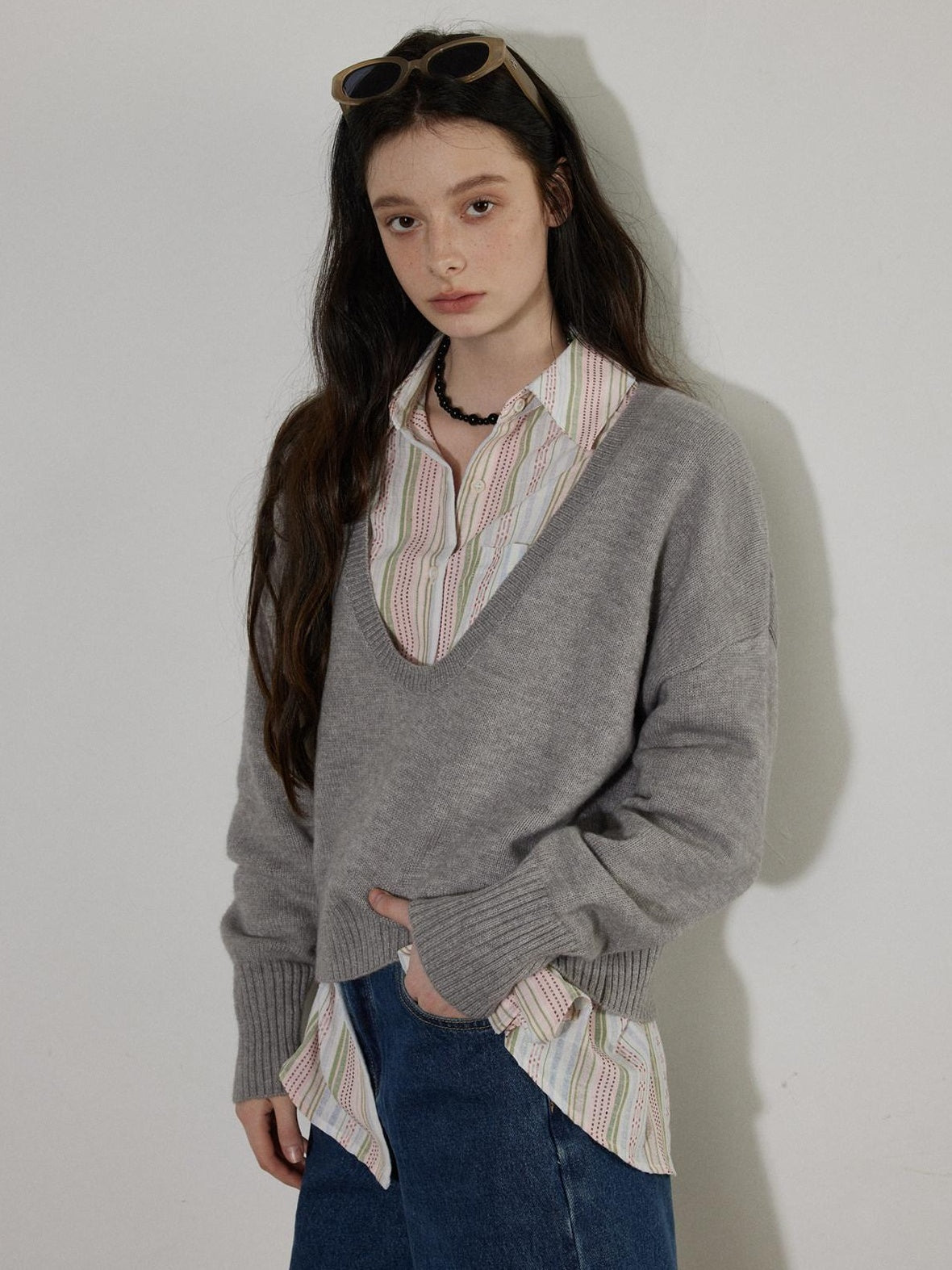 Lofi choose Soft Lightweight V-neck Loose Fit Commuter Office Knit Pullover Sweaters