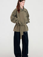 fano Double Breasted Khaki Korean Commuter Loose Mid Length Cotton Trench Coats