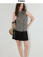 fano Viscose Lyocell Plaid Sleeveless Loose Pullover Korean Workwear Women Blouses
