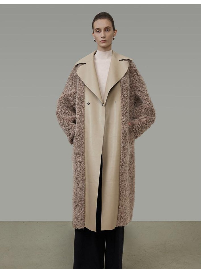 unspoken Thick Faux Fur Patchwork Oversized Simple Workwear Women Beige Brown Long Coats