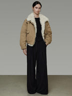 unspoken Thick Cotton Padded Patchwork Cropped Loose Commuter Khaki Puffer Jackets