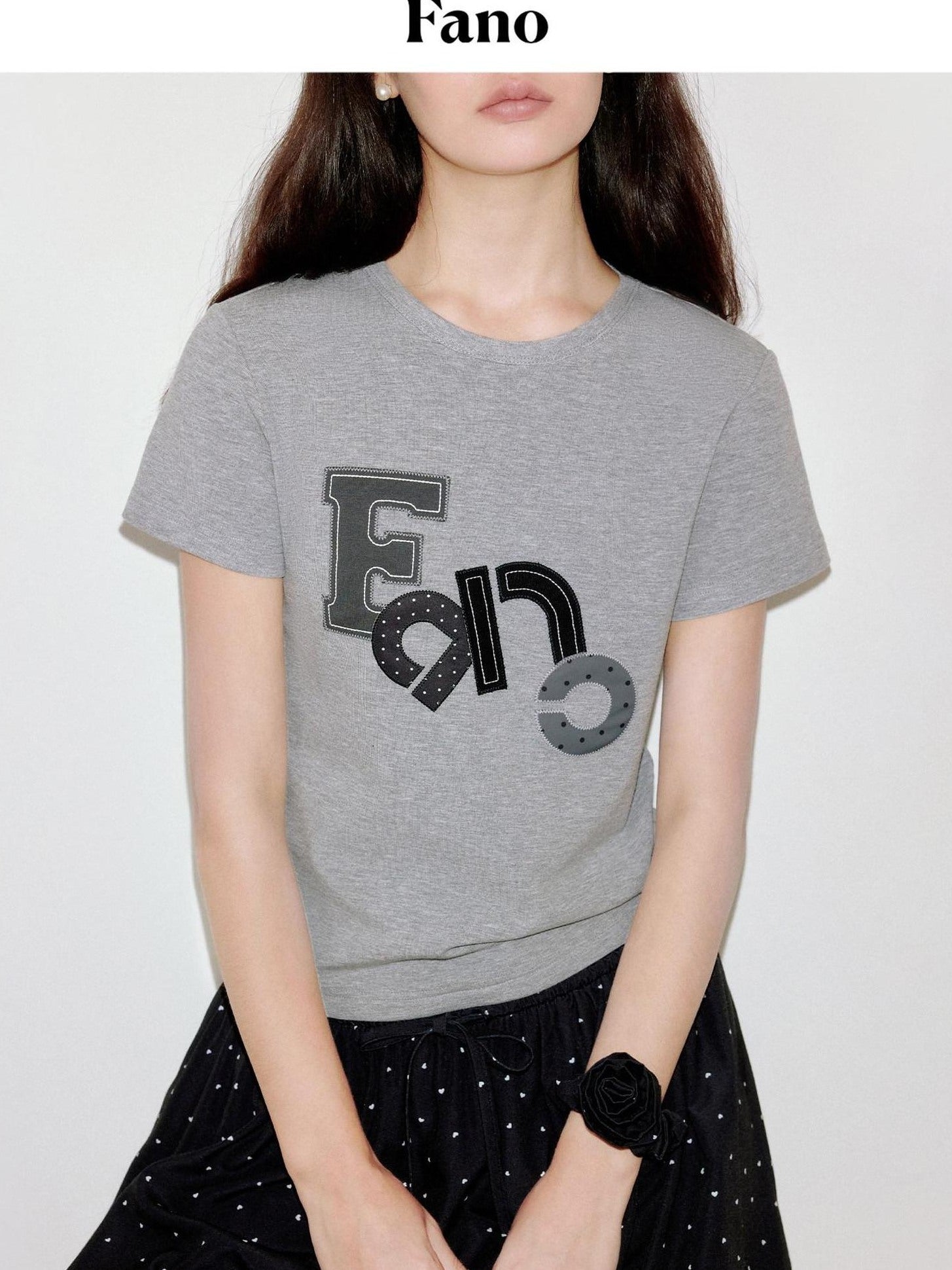 fano Creative Print Cotton Stretch Slim Fit Korean Crew Neck Short Sleeve T-Shirts