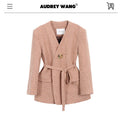 audreyyang_Soft_Lambswool_Relaxed_Fit_Belted_V-neck_For_Women_Light_Coffee_Blazers_MISSTT