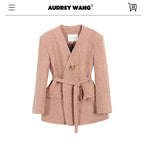 audreyyang_Soft_Lambswool_Relaxed_Fit_Belted_V-neck_For_Women_Light_Coffee_Blazers_MISSTT