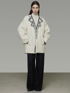 unspoken 3D Tailored Clean Minimalist Loose Fit Women Office White Polyester Short Coat