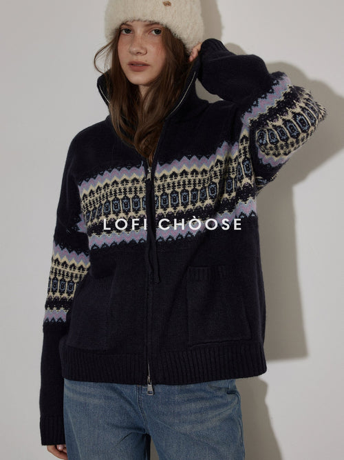 Lofi choose Cozy Thick Zip Front Work Loose Fit Women Office Acrylic Blend Navy Cardigans