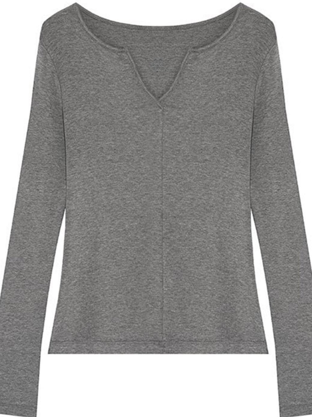 fano Soft V-neck Slim Fit Commuter Top For Women Solid Color Long Sleeve T-Shirts