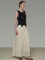 unspoken Elegant Beaded High Waist A Line Sleeveless Office Polyester Maxi Dresses