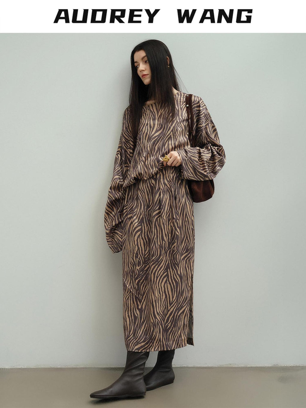 audreyyang Soft 100% Polyester Cinched Waist Long Sleeve Floral Women Maxi Dresses