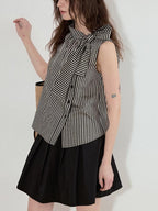 fano Viscose Lyocell Plaid Sleeveless Loose Pullover Korean Workwear Women Blouses