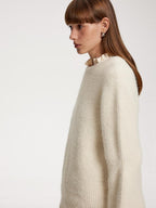 someone sometimes Recycled Viscose Wool Blend Commuter Crew Neck Pullover Cream Sweaters