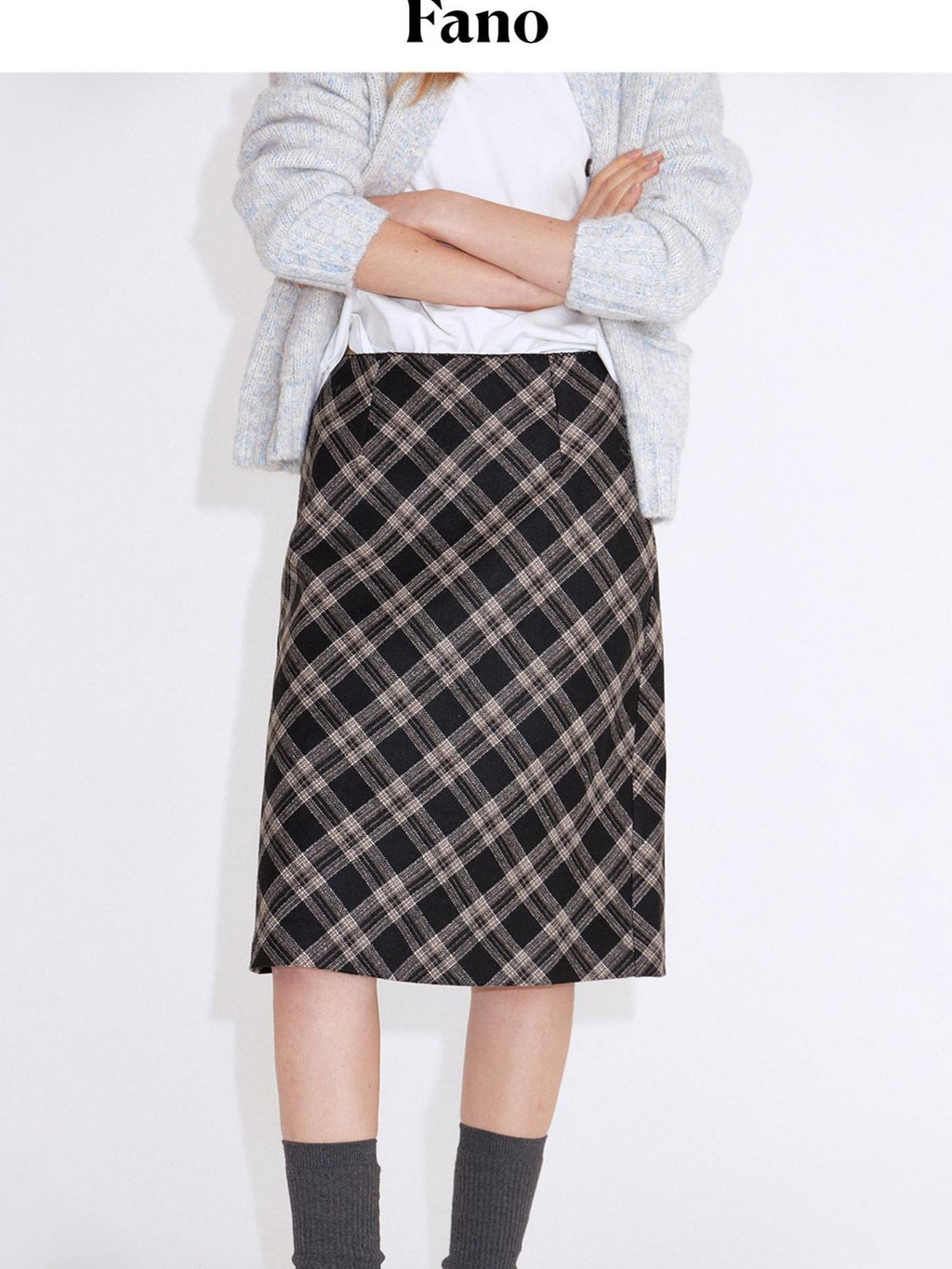 fano Cozy High Waist Wool Blend Plaid H Line Casual Women Midi Skirts