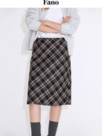 fano Cozy High Waist Wool Blend Plaid H Line Casual Women Midi Skirts