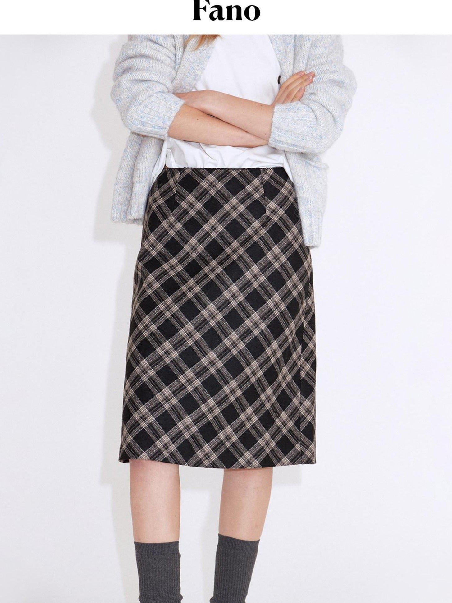 fano Cozy High Waist Wool Blend Plaid H Line Casual Women Midi Skirts