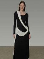 unspoken Slimming High Waist A Line Knit Long Sleeve Workwear Black Women Maxi Dresses