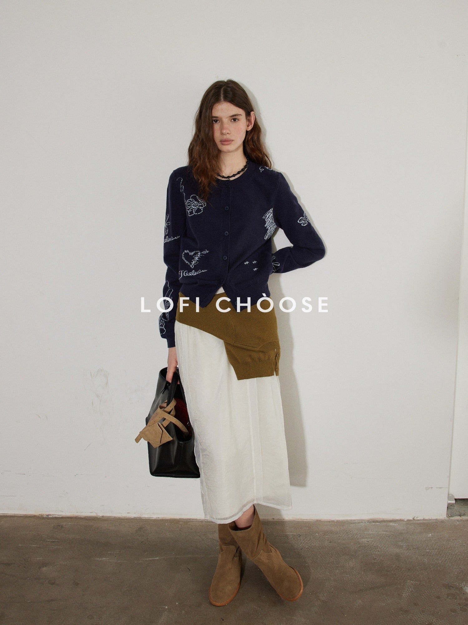Lofi choose Soft Acrylic Blend Embroidered Classic Fit Round Neck Office Knitwear Cardigans