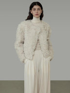 unspoken Warm Thick Minimalist Loose Fit Round Neck Ivory Workwear Cropped Jackets