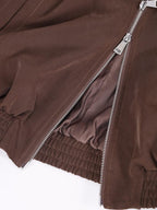 audreyyang Soft Modal Blend Casual Loose Cropped Zip Long Sleeve Women Olive Bomber Jackets