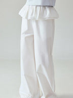 fano Pure Cotton Elastic Waist Loose Korean Office Natural Waist White Straight Pants