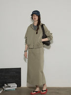 Lofi choose Hooded Zip Cardigan Loose Fit Long Sleeve Workwear Light Green Top & Skirt Sets