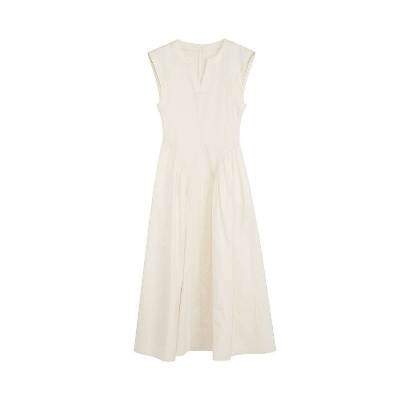 unspoken_High_Waist_Colorblock_V-neck_Sleeveless_Workwear_A_Line_Cotton_Maxi_Dresses_MISSTT