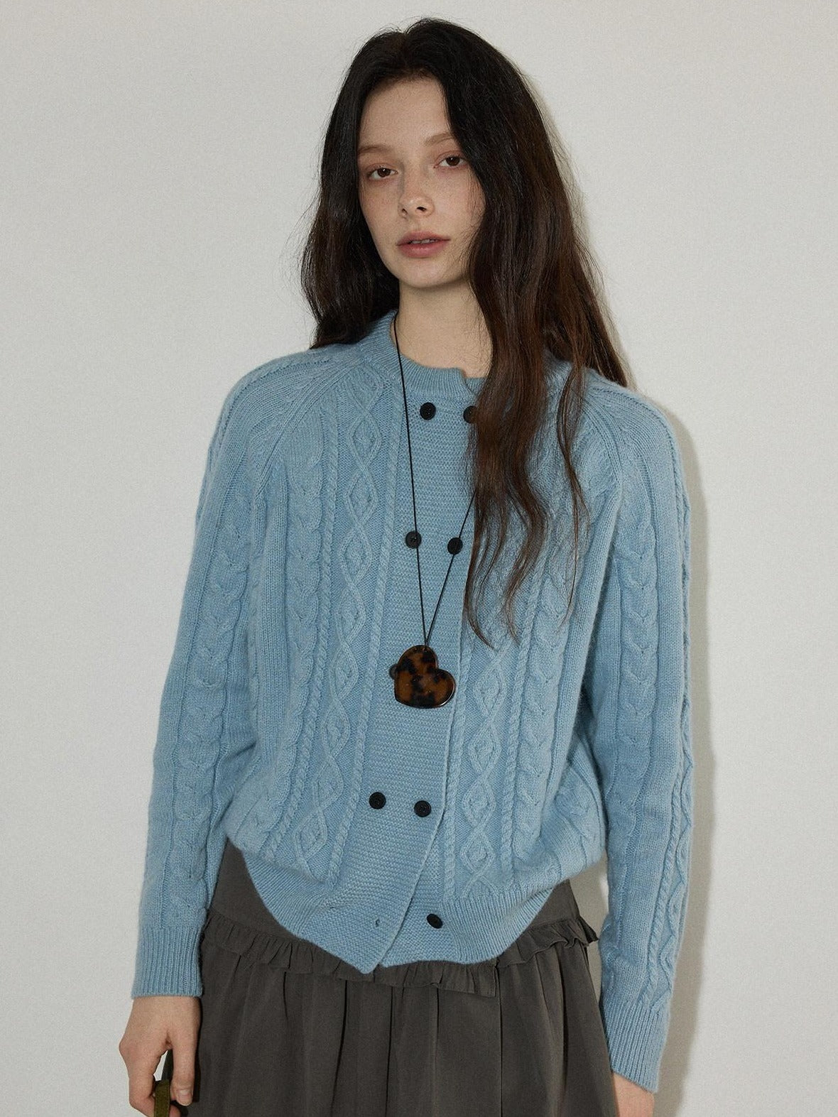 Lofi choose Soft Wool Blend Loose Fit Commuter Open Front Double Button Knit Women Cardigans