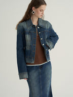 someone sometimes High Cotton Denim Blue Long Sleeve Collared Buttoned Women Top & Skirt Sets