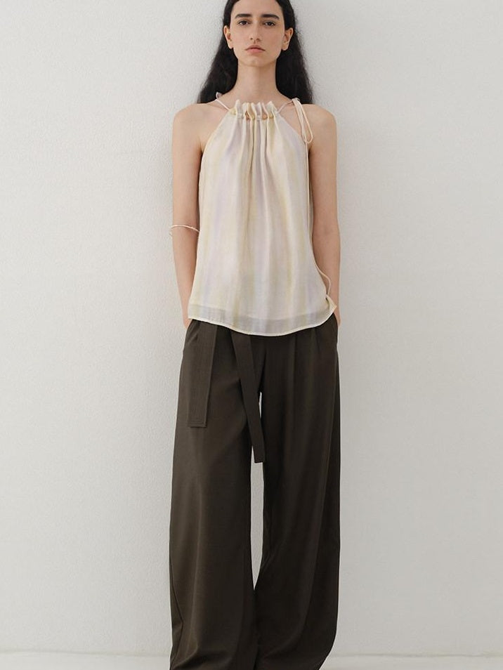 someone sometimes Original Mesh Patchwork Epaulette Loose Striped Women Halter Crop Tops