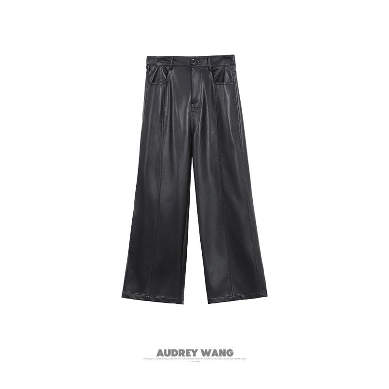 audreyyang_Premium_High_Waist_Viscose_Zipper_Light_Luxury_Women_Black_Straight_Pants_MISSTT