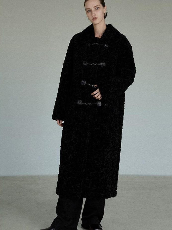 unspoken Thick Double Breasted Commuter Straight Fit Women Black Polyester Long Coats