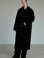 unspoken Thick Double Breasted Commuter Straight Fit Women Black Polyester Long Coats