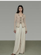 unspoken Embroidered Floral V-neck Slim Fit Bell Sleeve Casual Women Polyester Blouses